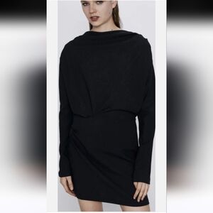 Zara black gathered long sleeves mini dress